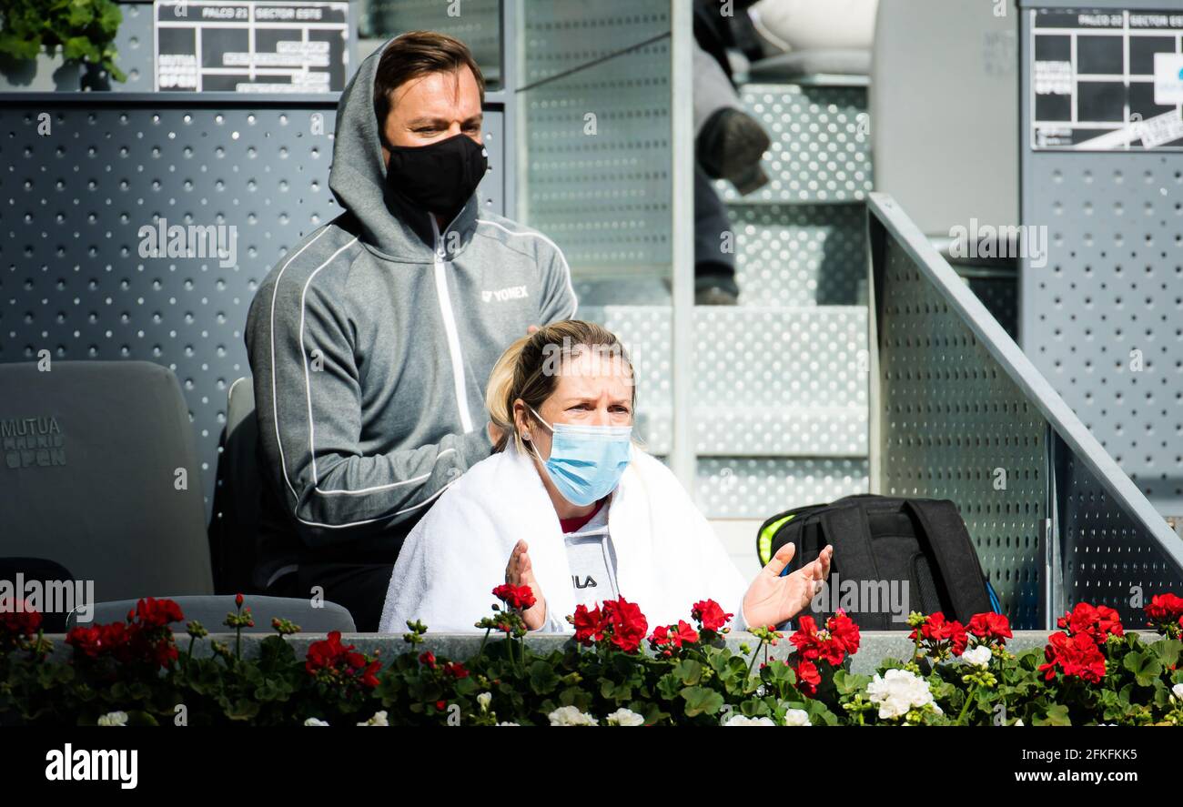 Olga Savchuk watches Karolina Pliskova during the first round of the Mutua Madrid Open 2021, Masters 1000 tennis tournament on April 30, 2021 at La Caja Magica in Madrid, Spain - Photo Rob Prange / Spain DPPI / DPPI / LiveMedia Stock Photo