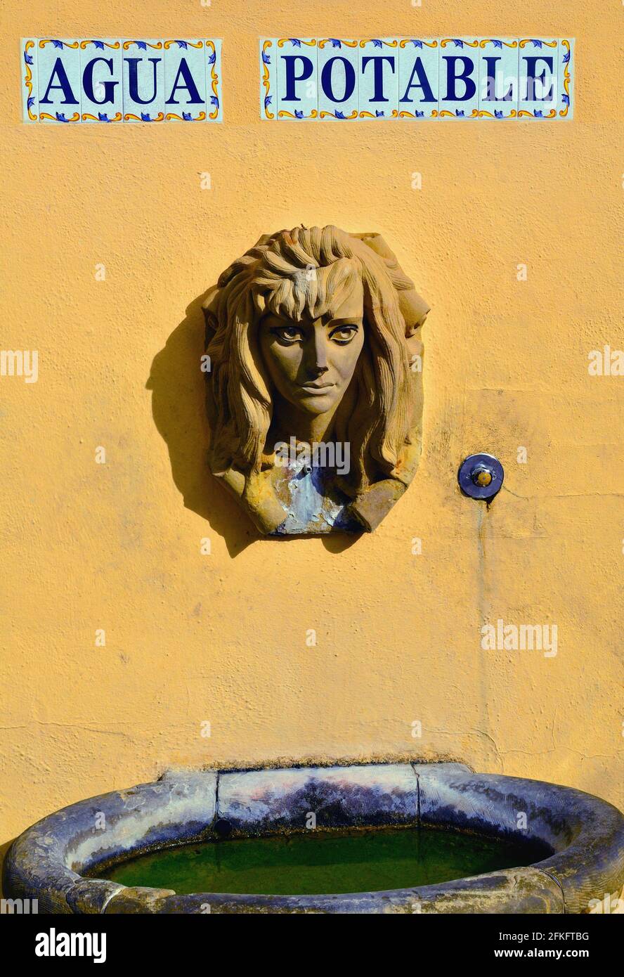 Wall Water Fountain in Town of Mijas Andalusia Spain Stock Photo