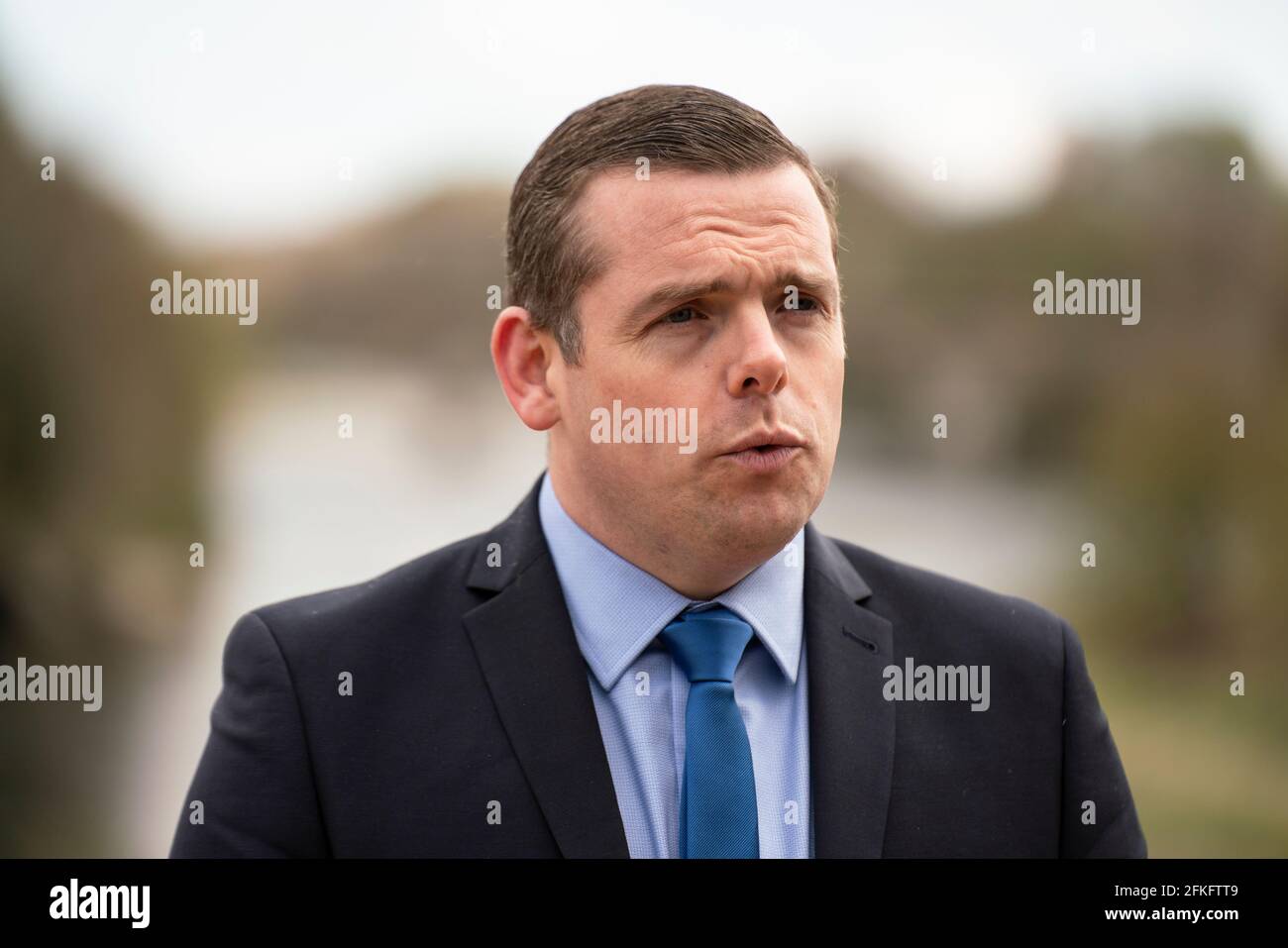 Leader of the Scottish Conservatives Douglas Ross campaigning in Coldstream in Scottish Borders 29 April 2021, Scotland, UK Stock Photo