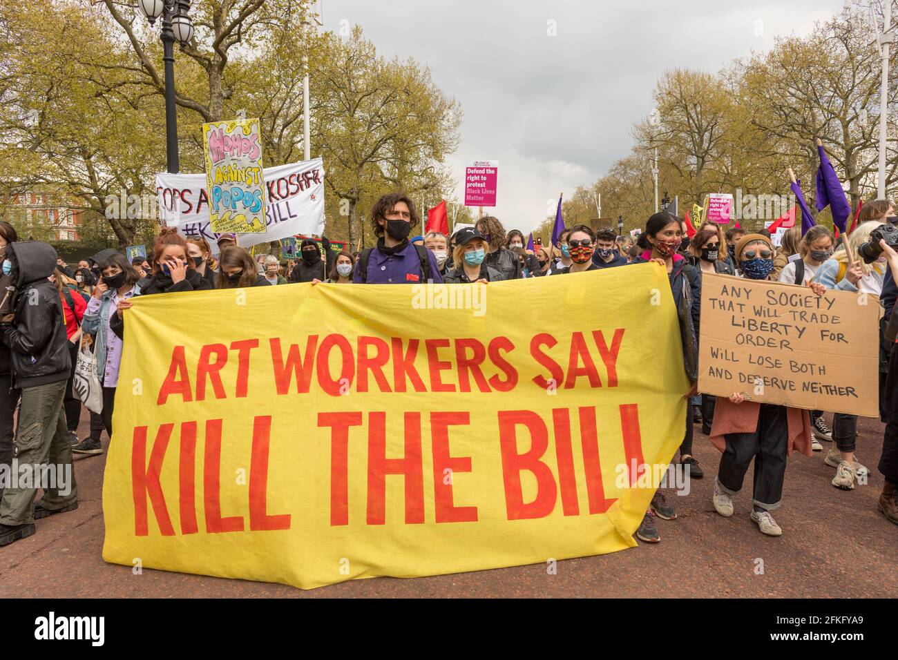 London, UK. 01st May, 2021. Art workers and unions in the 'Kill the Bill' protest, shot in St. James's Park, fighting against the passage of Policing and Crime Bill. Credit: SOPA Images Limited/Alamy Live News Stock Photo