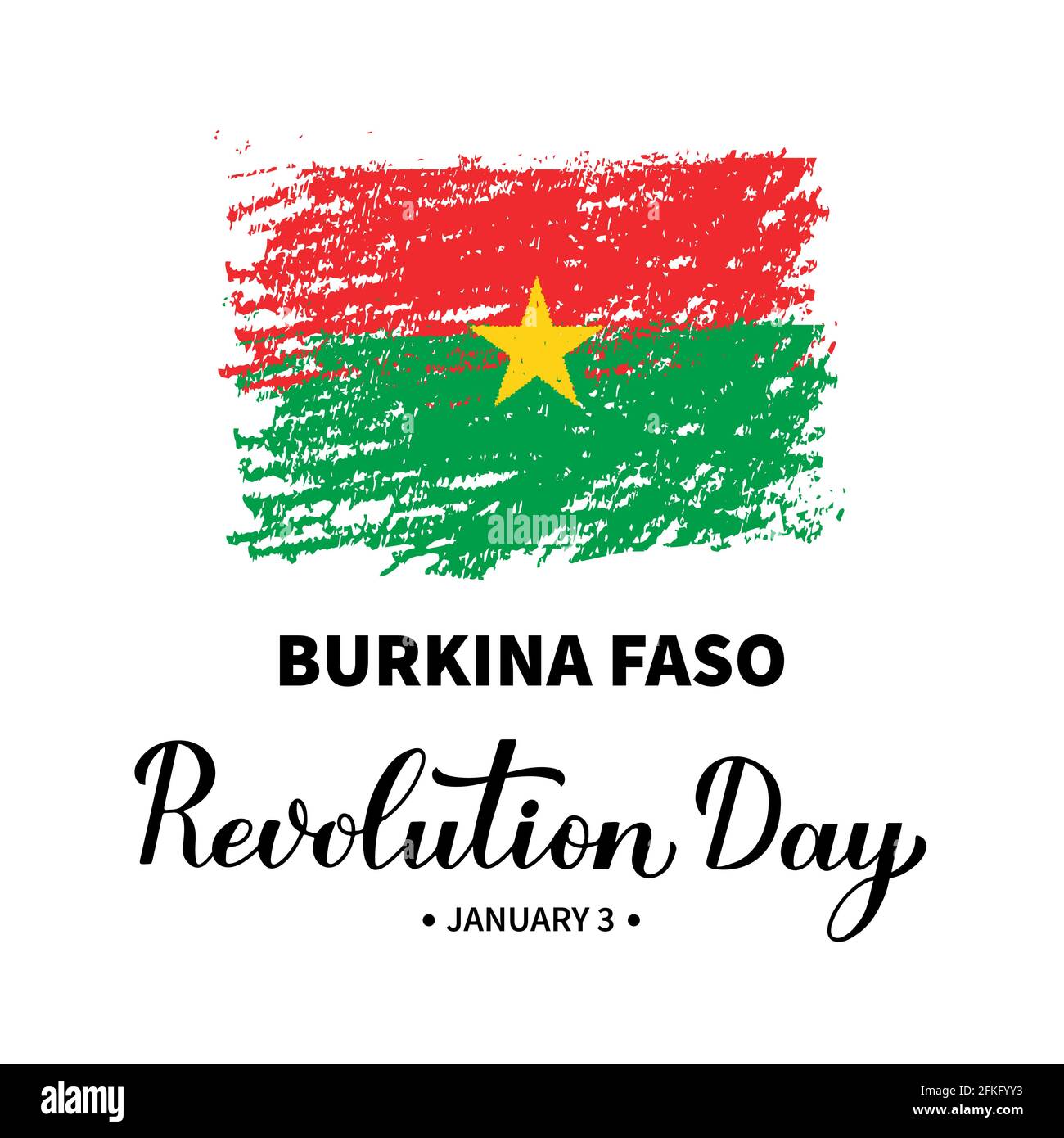 Burkina Faso Revolution Day lettering with flag. National holiday