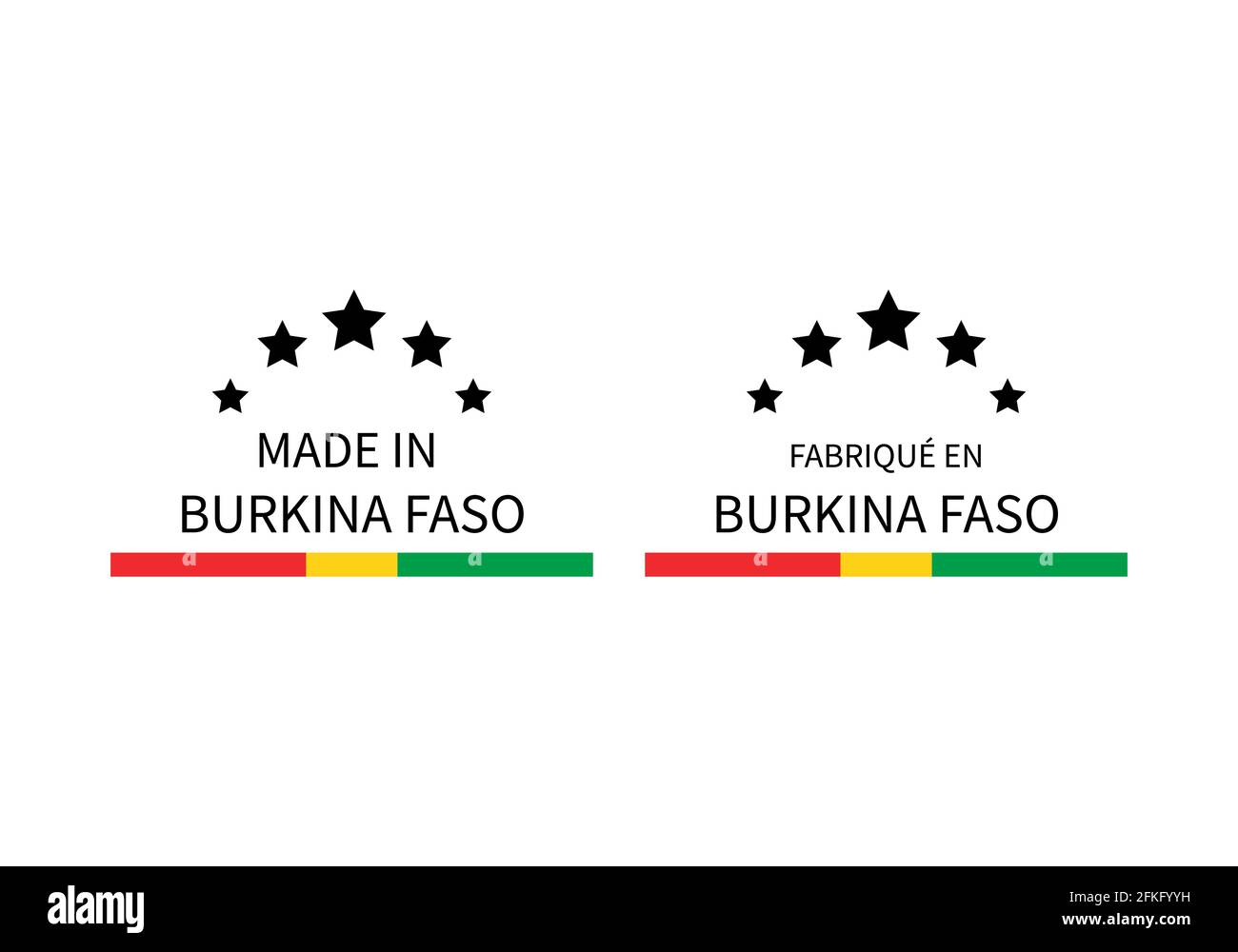 Made in Burkina Faso labels in English and in French languages
