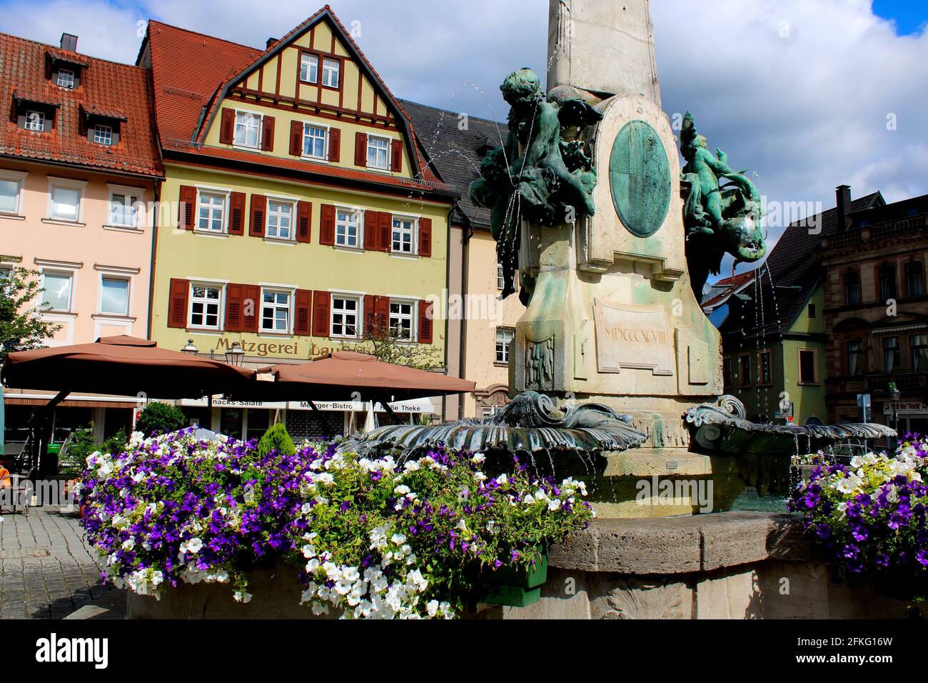 Hauptplatz in Kulmbach, Franken, Bayern, Deutschland: Brunnen, Denkmal Stock Photo