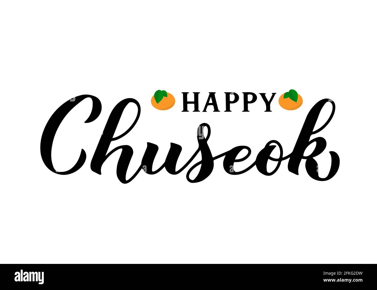 Happy Chuseok calligraphy hand lettering isolated on white. Korean traditional holiday Thanksgiving Day. Vector template for typography poster, greeti Stock Vector