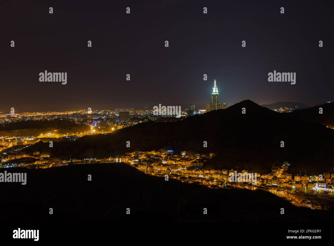 Mecca City view from Mount Nour. Night scene before sunrise. Mecca - Saudi Arabia: August 2018 Stock Photo