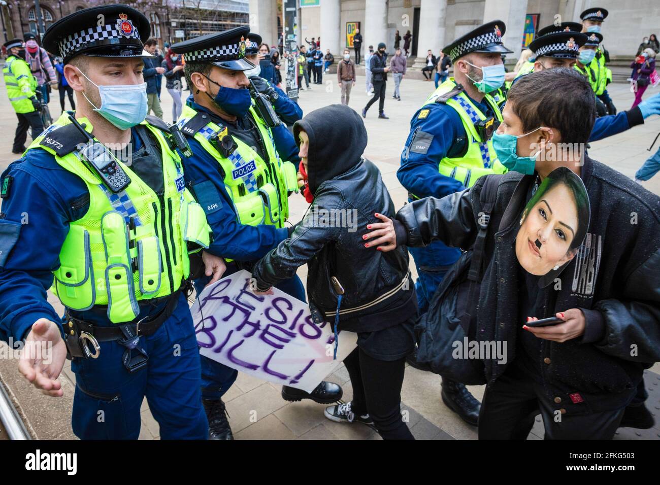 Manchester, UK. 01st May, 2021. Protesters clashing with police during the Kill The Bill demonstration. May Day sees protests across the country due to the proposed Police, Crime and Sentencing Bill that, if passed, would introduce new legislation around protests. (Photo by Andy Barton/SOPA Images/Sipa USA) Credit: Sipa USA/Alamy Live News Stock Photo