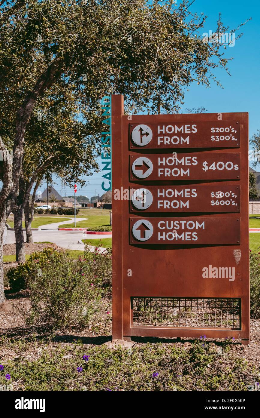 Cane Island Residential Community - editorial Katy, Texas, USA -February 15, 2021: Cane Island Residential Home Community with Community Park and Amen Stock Photo