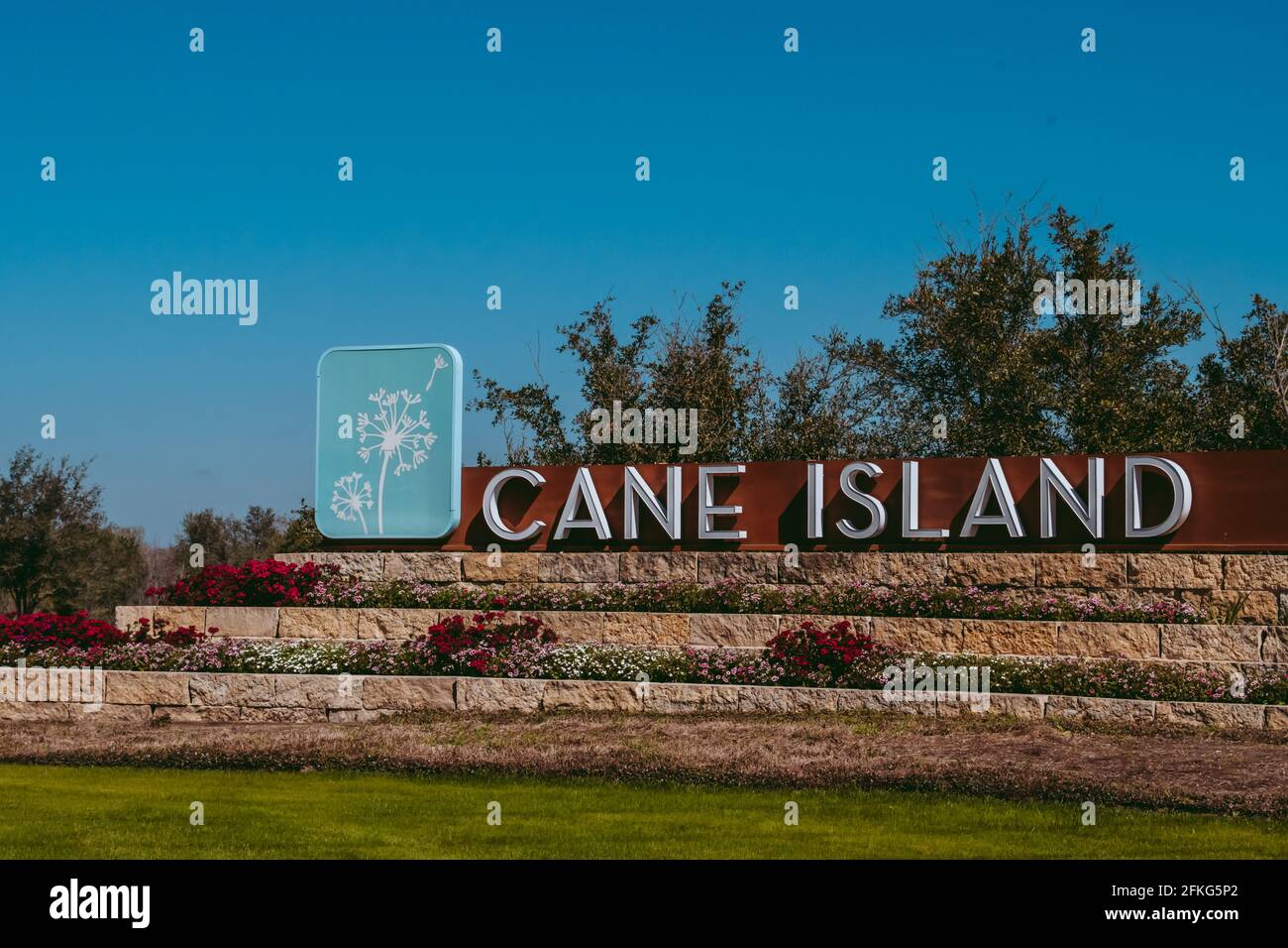 Cane Island Residential Community - editorial Katy, Texas, USA -February 15, 2021: Cane Island Residential Home Community with Community Park and Amen Stock Photo