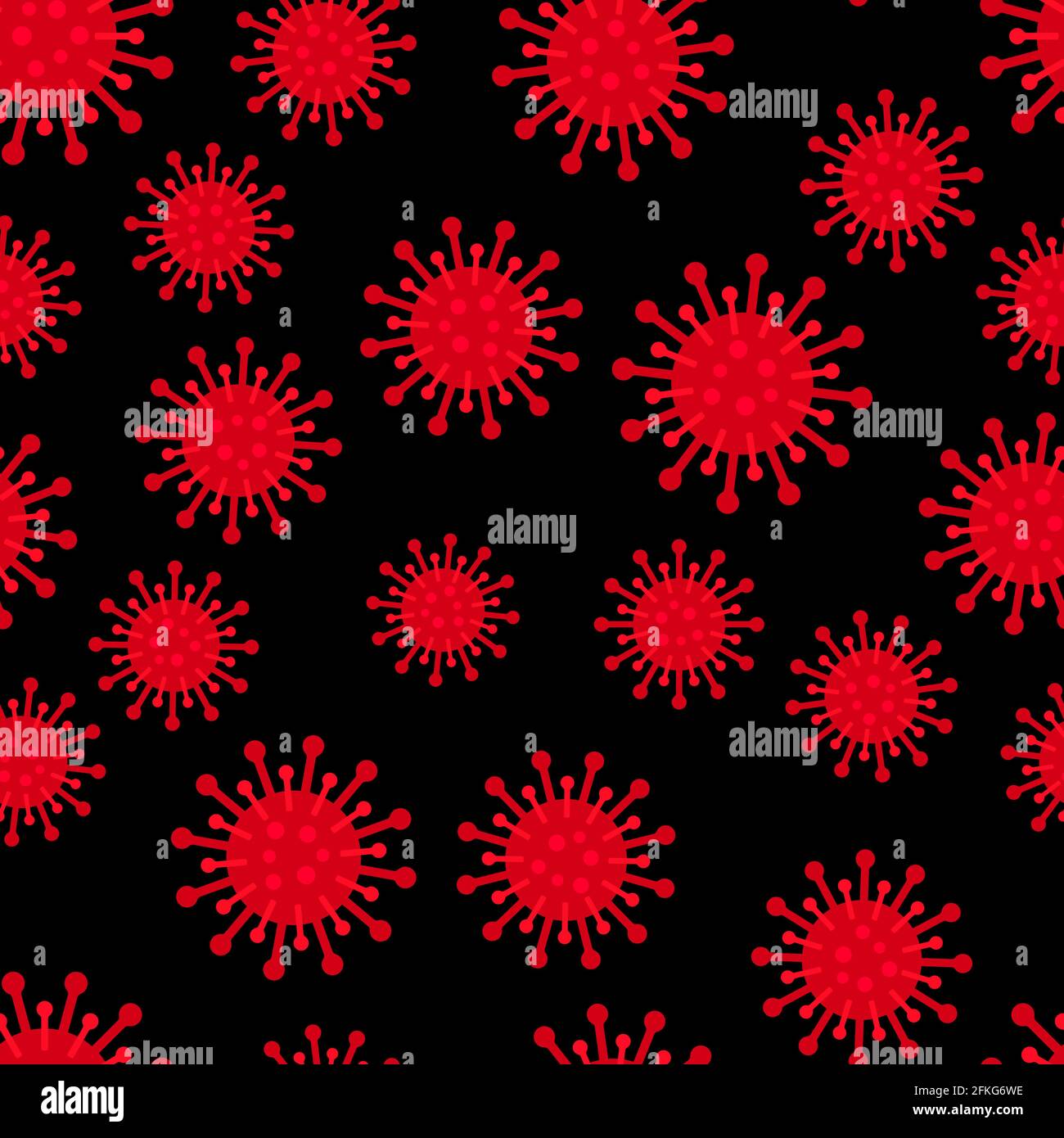 Coronavirus seamless pattern red cells on black background. Pathogen ...
