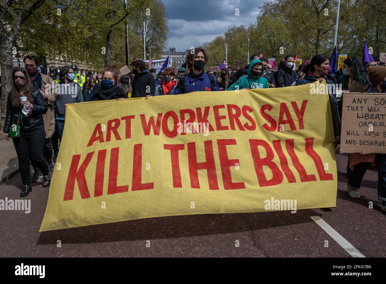 London, UK. 1st May 2021. Kill The Bill protest. Thousands gather in Trafalgar Square ready to march against a newly proposed police, crime, sentencing and courts bill on May Day (or Labour Day). Numerous social movements have united to protest against the bill, which they say would place significant curbs on freedom of speech and assembly, by giving police powers to curb protests, among other measures. Credit: Guy Corbishley/Alamy Live News Stock Photo