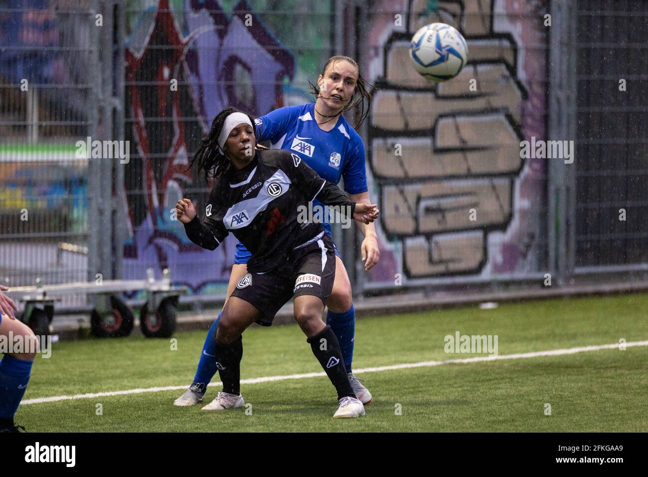 Lugano, Switzerland. 01st May, 2021. May 1st, 2021, Lugano, Stadio Comunale  Cornaredo, AXA Women's Super League: FC Lugano Femminile - FC Luzern, FC  Lugano players let the fans celebrate. In the picture from left: Erika  Vigano, Mathilda Andreoli