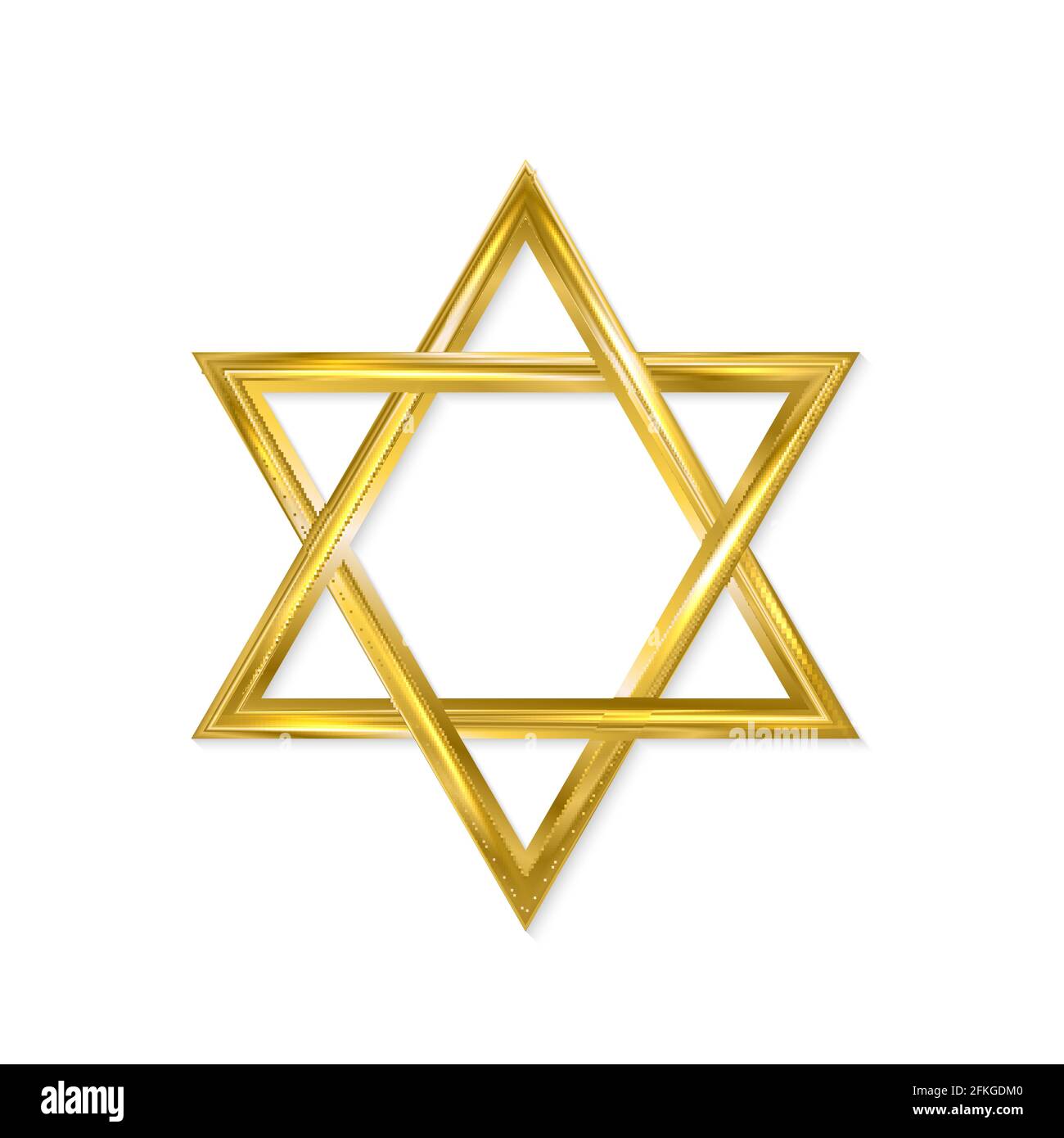 Jewish Star of David. Golden six-pointed star isolated on white background. 3d realistic hexagonal figure. Gold Magen David. Vector icon. Easy to edit Stock Vector