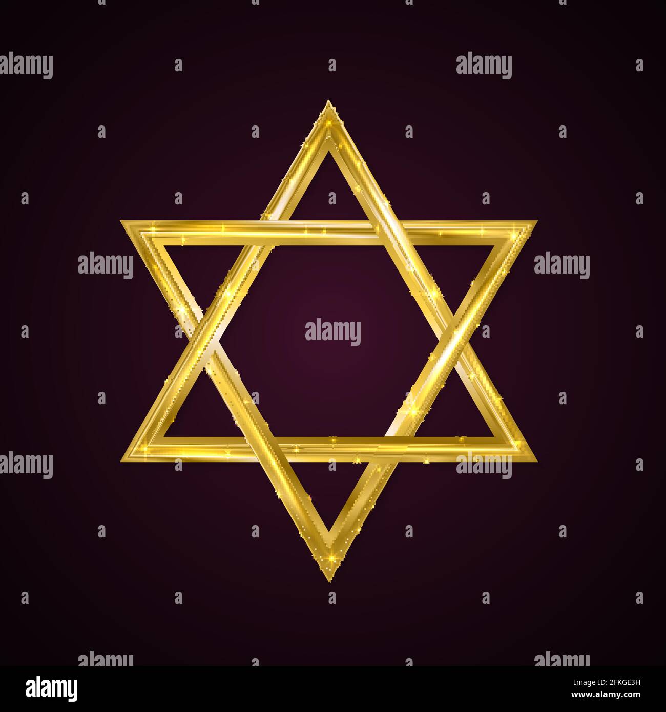 Jewish Star of David. Golden six-pointed star on a dark background. 3d realistic hexagonal figure. Gold Magen David. Vector icon. Easy to edit templat Stock Vector