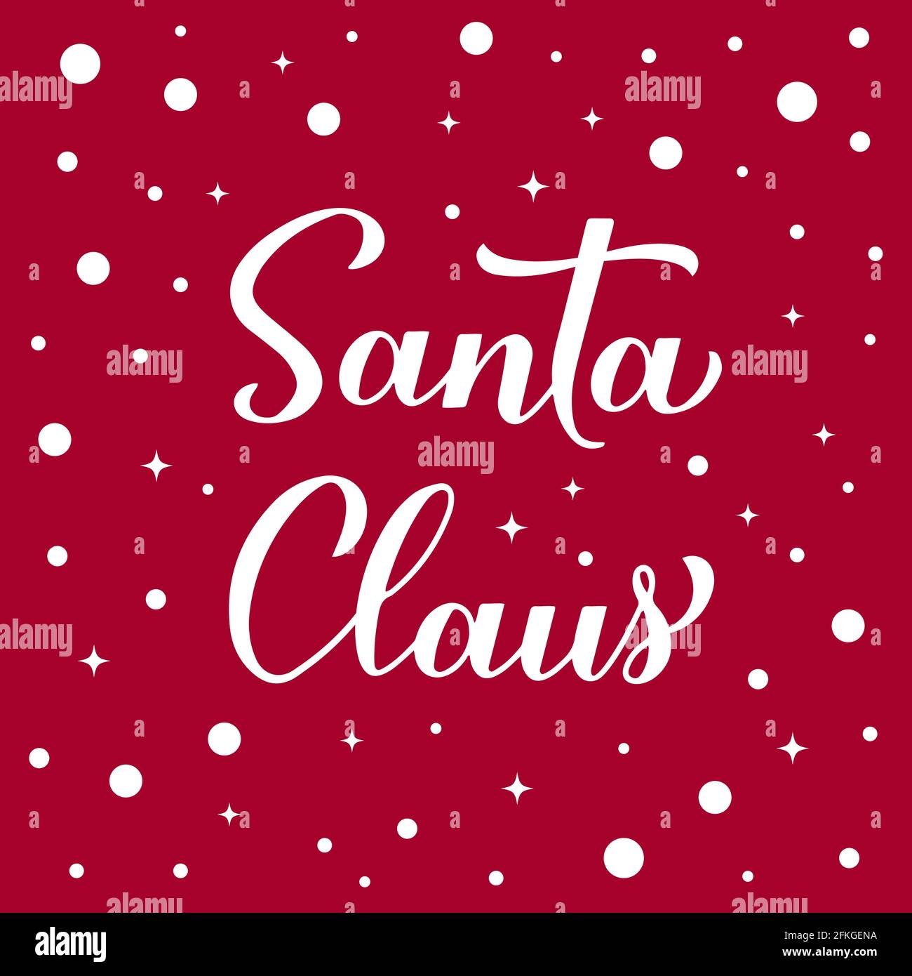 Santa Claus calligraphy hand lettering on red background with snow