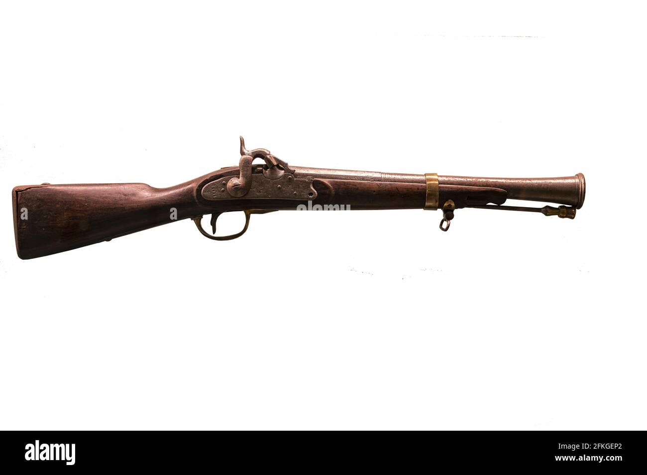 Closeup of an old restored blunderbuss isolated on a white background Stock Photo
