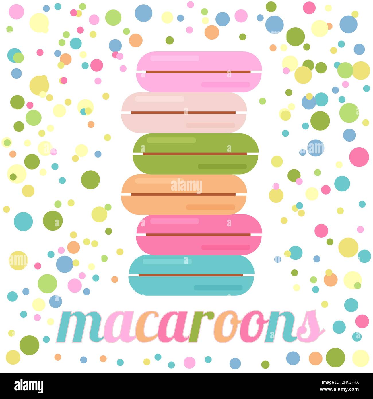 Colorful macaroons in flat style on a confetti background. Concept of ...