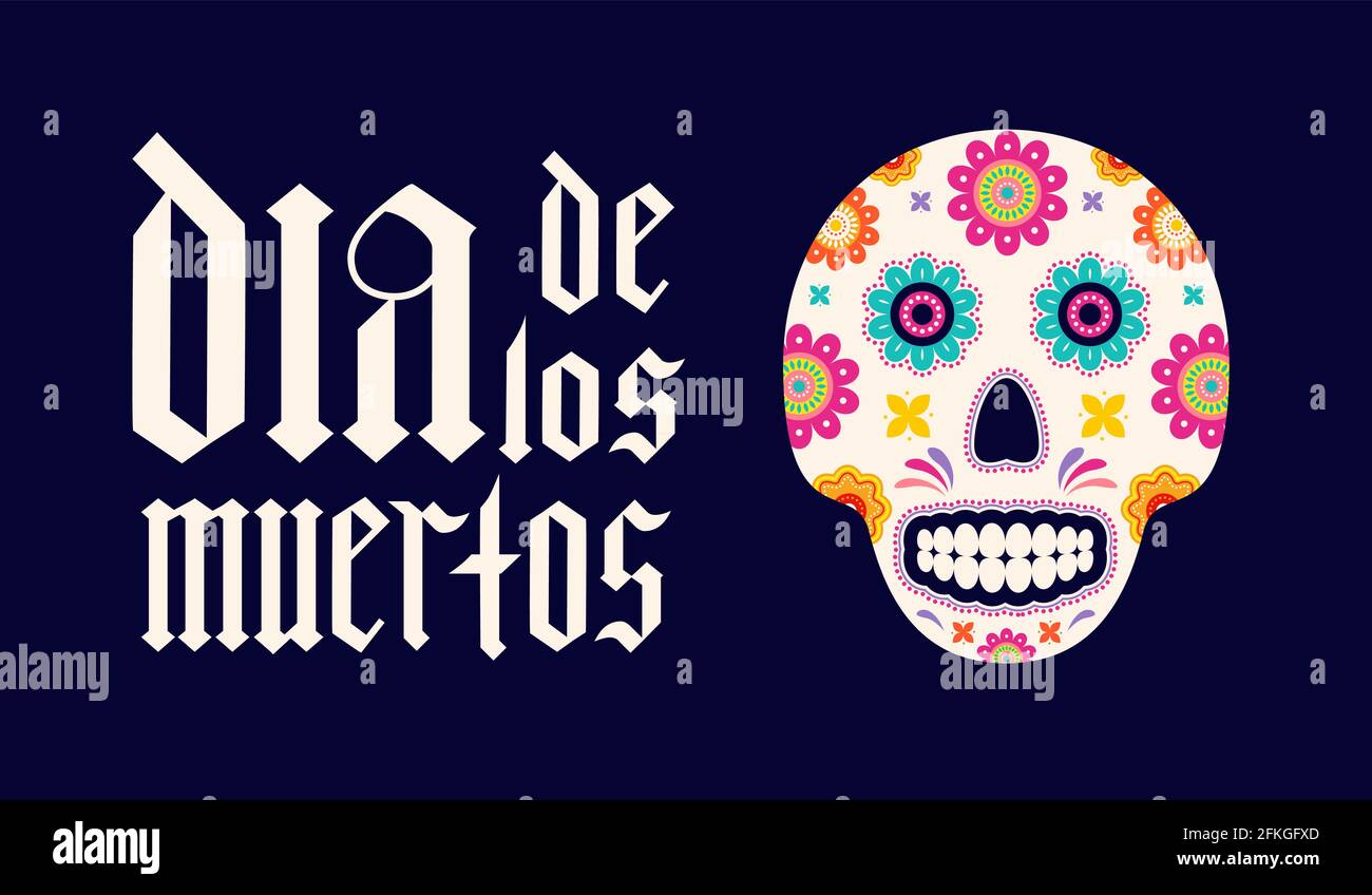 Dia de los Muertos fraktur font gothic lettering with sugar skull and