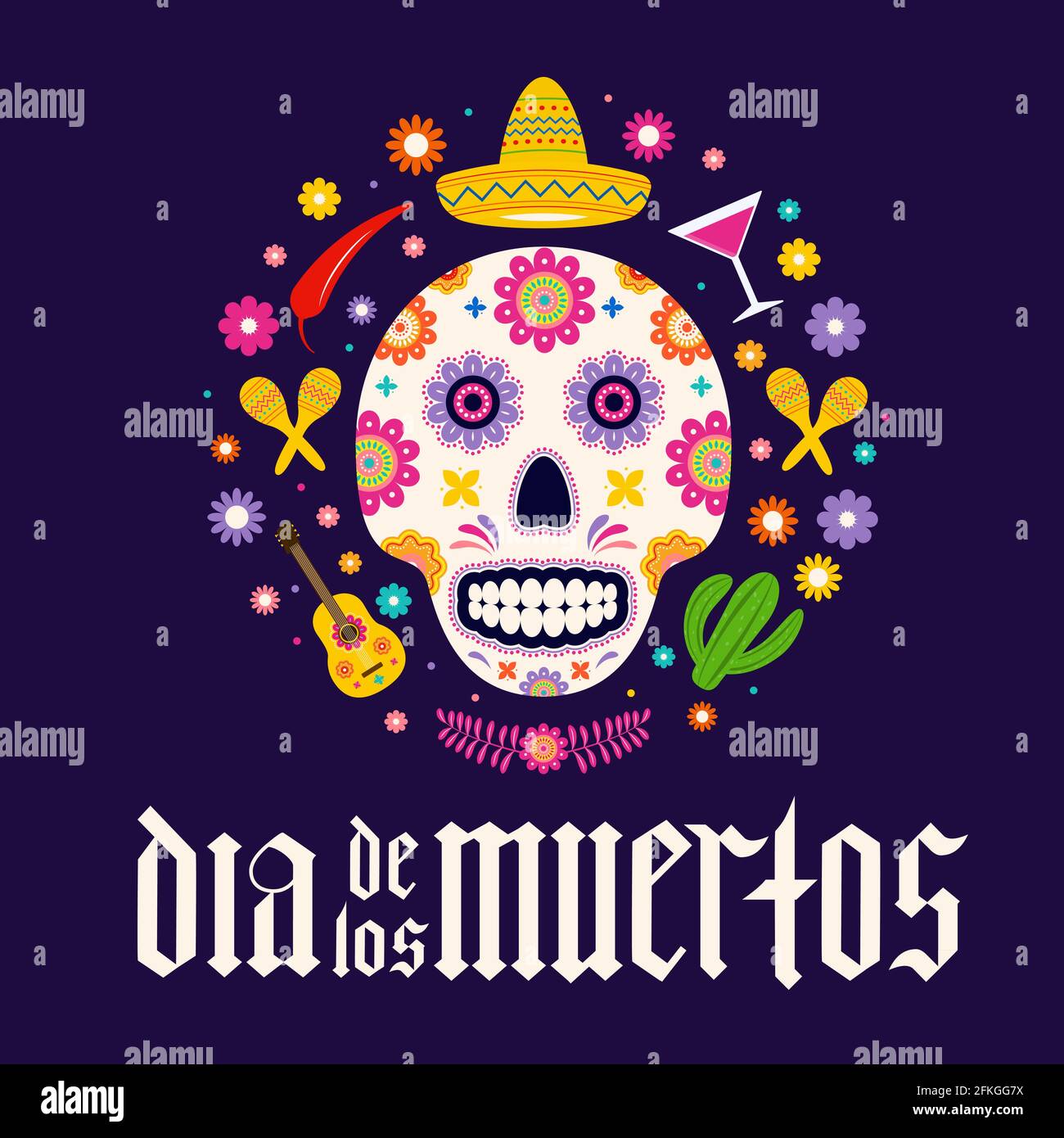 Striscione Decorativo Dia De Los Muertos - Gagliardetti Colorati Con Scritta 'Day Of The Dead' E Teschi Di Zucchero, Per Feste A Tema Messicano