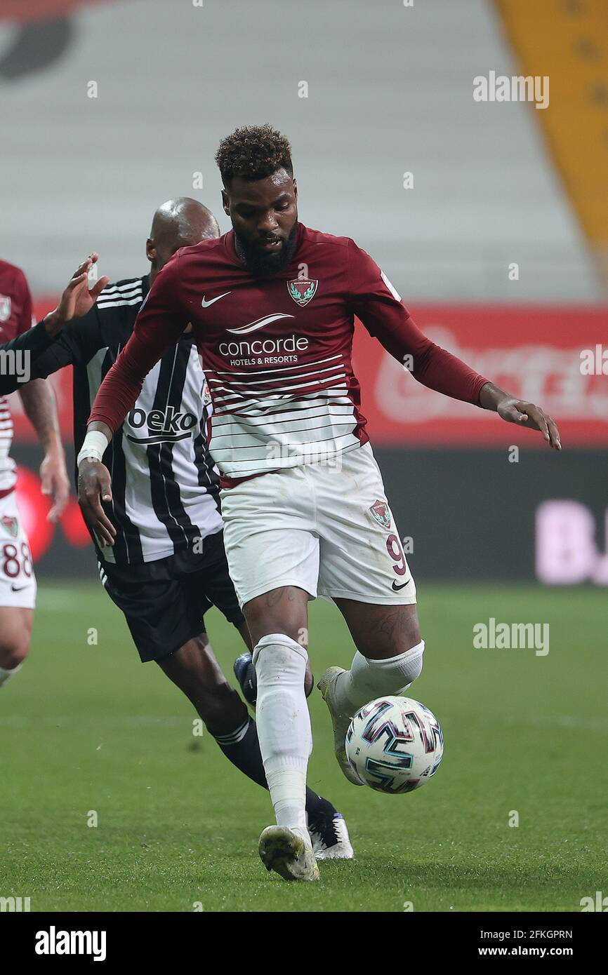 ISTANBOEL, TURKEY - MAY 1: Aaron Boupendza of Hatayspor during the SuperLig  match between Besiktas and Hatayspor at Vodafone Park on May 1, 2021 in  Istanboel, Turkey (Photo by Orange Pictures/Orange Pictures