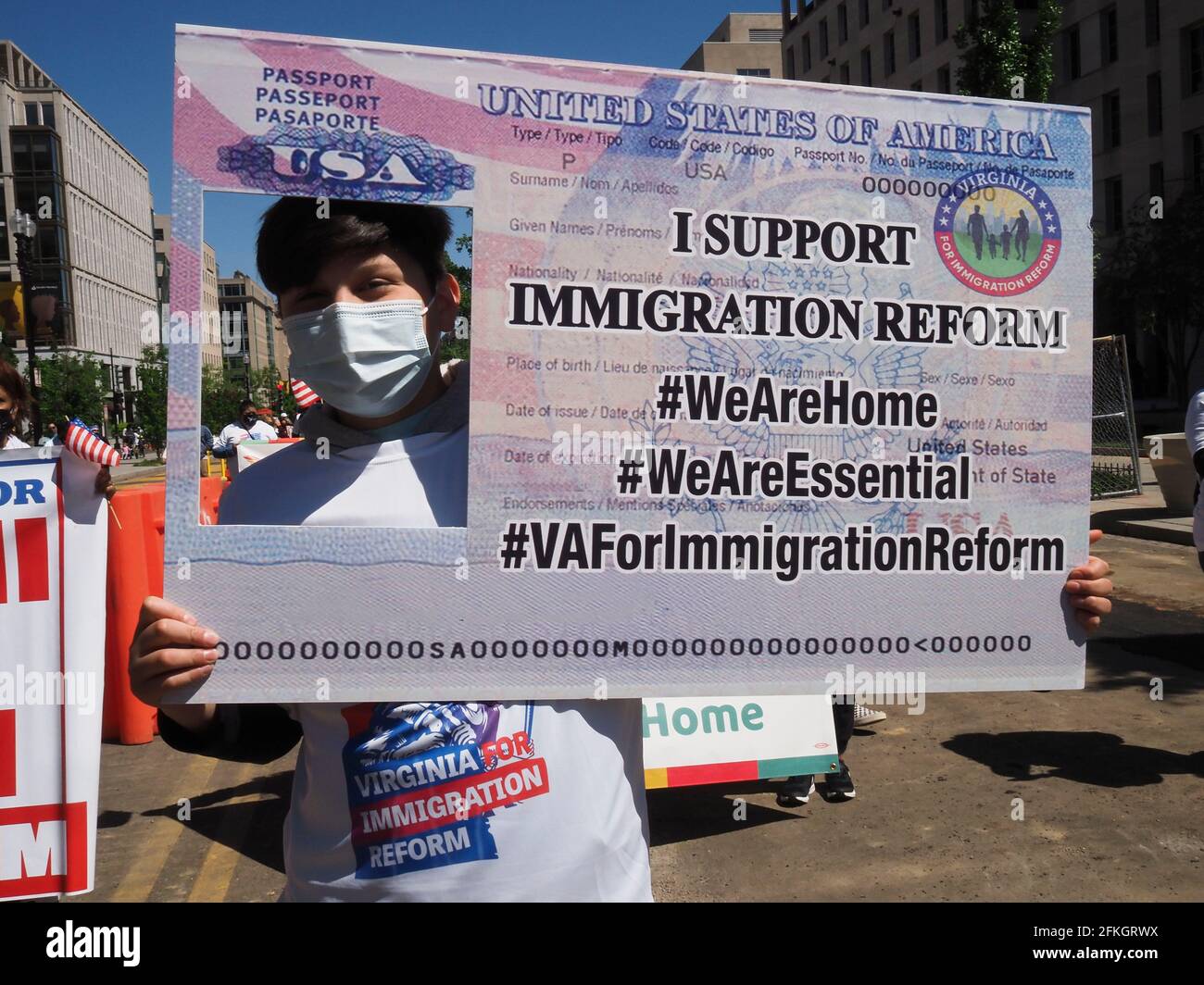 Washington, District of Columbia, USA. 1st May, 2021. May Day, or May 1, is celebrated as International WorkersÃ Day. Immigrant communities and their allies from around the United States came to Washington, DC to march for immigrant justice. With signs and chants, they called on the Biden administration and Congress to deliver immigration reform, stop deportations, create a pathway to citizenship for the DACA recipients, TPS holders, and all 11 million undocumented folks. Credit: Sue Dorfman/ZUMA Wire/Alamy Live News Stock Photo