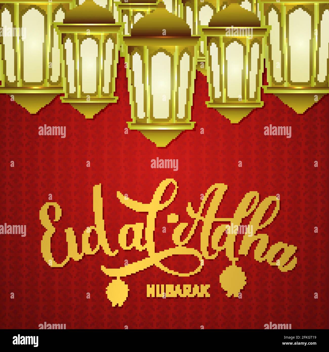 Eid Al Adha Calligraphy Lettering And Lanterns On Red Arabic Pattern Background Kurban Bayrami Typography Poster Islamic Traditional Festival Vecto Stock Vector Image Art Alamy