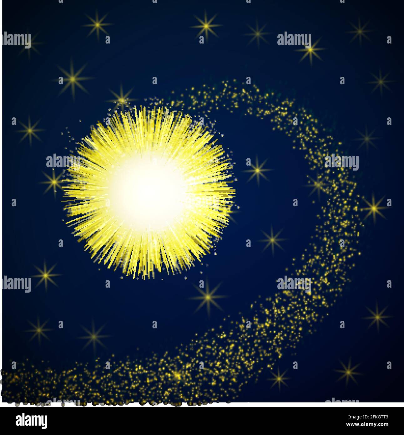 Gold explosion in space with sparkling particles. Magic background ...