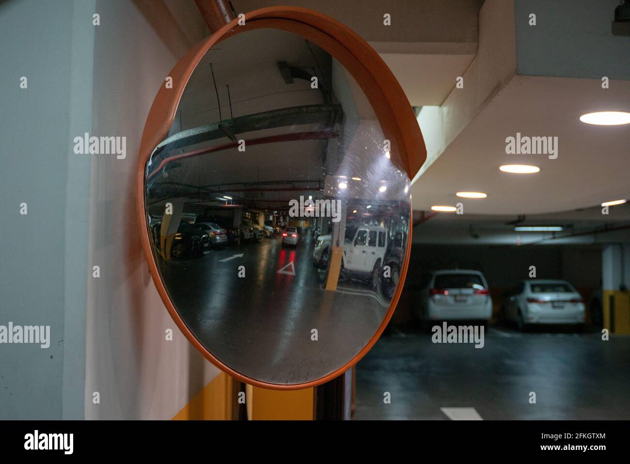 Wide angle safety mirror outside garage Stock Photo - Alamy
