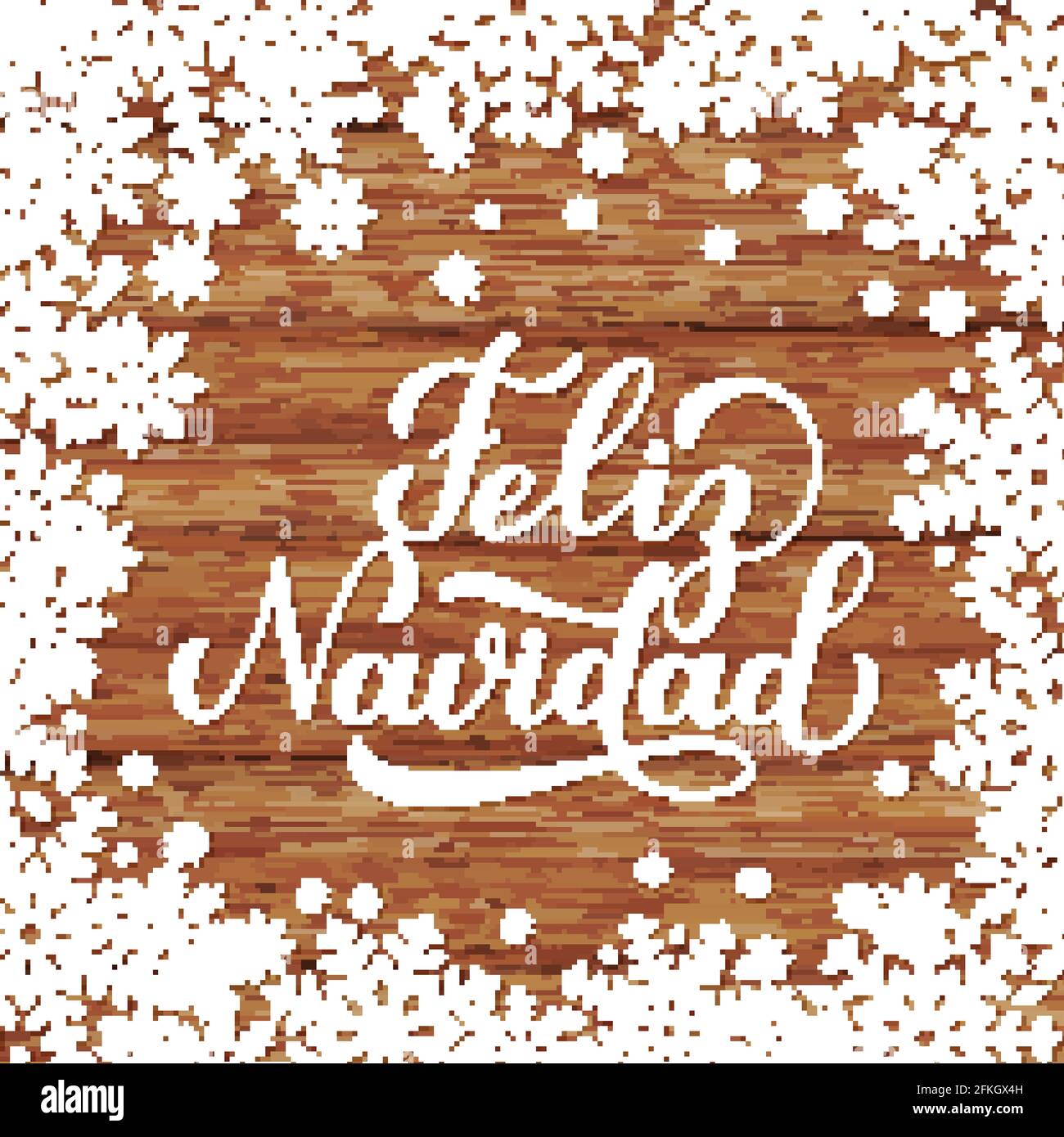 Feliz Navidad calligraphy hand lettering on wood background with ...
