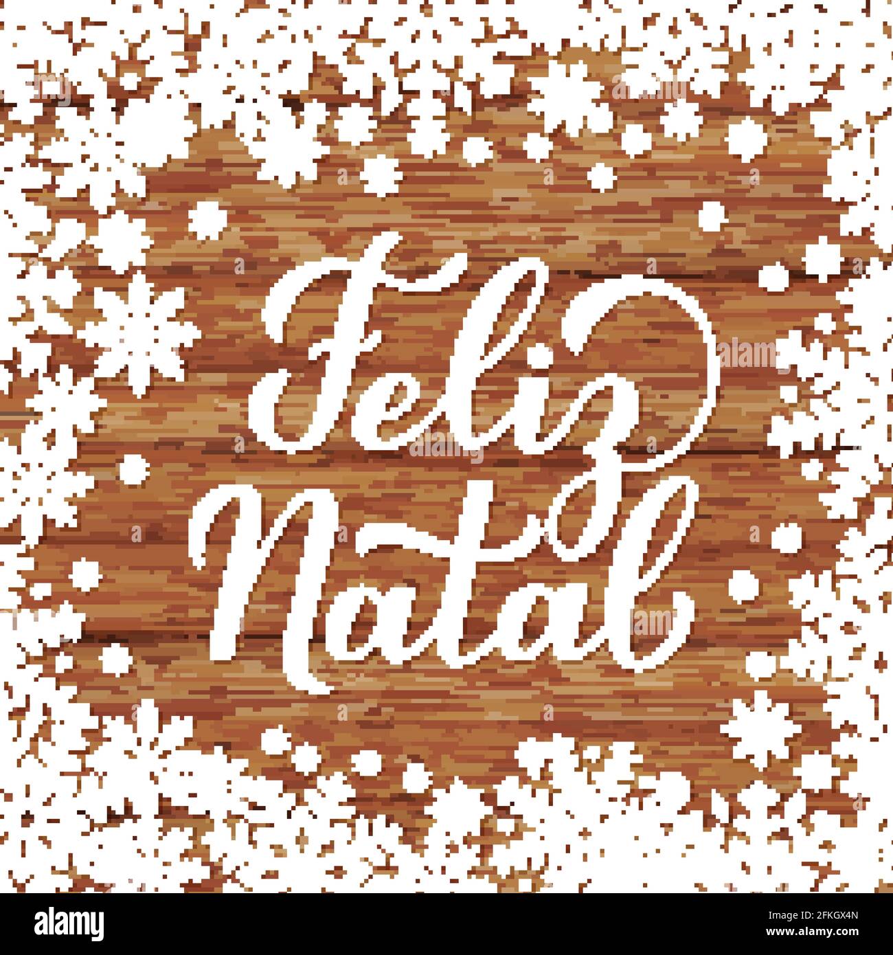 Feliz Natal calligraphy hand lettering on on wood background with
