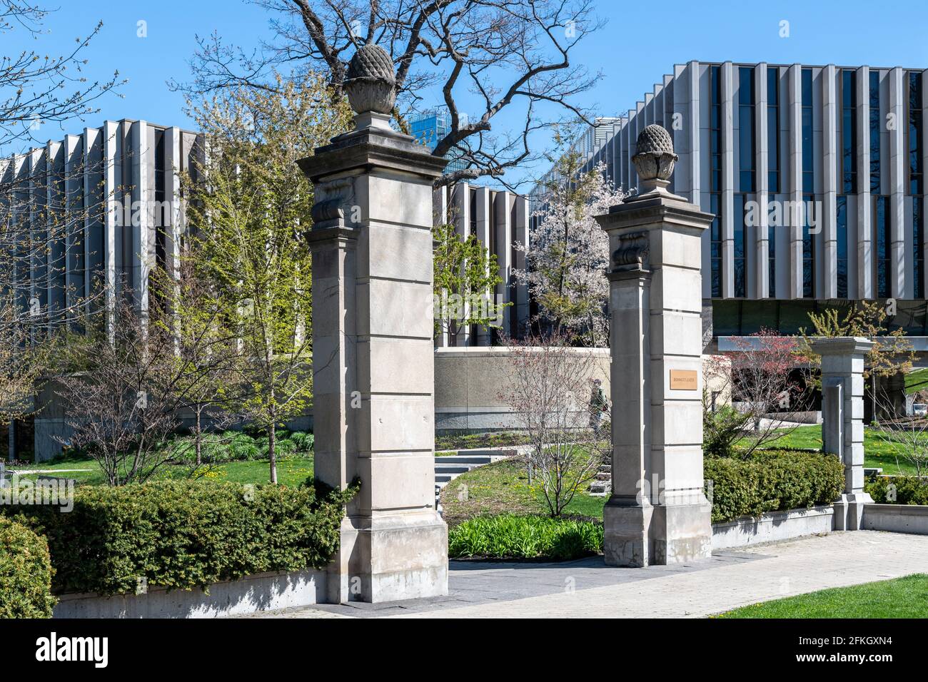 Bennet Gates which is an entrance to the Philosopher's Walk in Hoskin Avenue in Toronto downtown, Canada Stock Photo