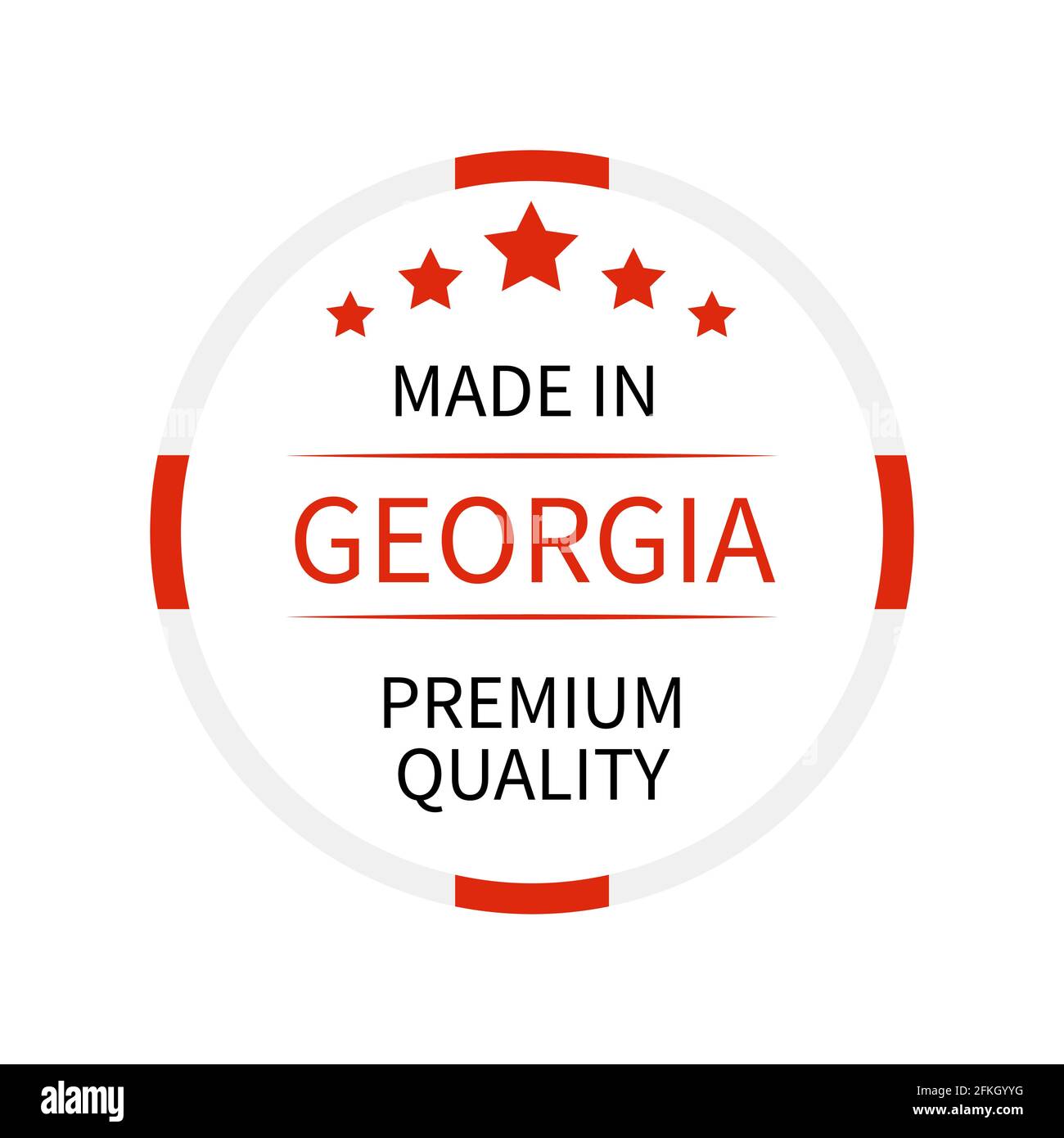 Made in round label. Quality mark vector icon isolated on white