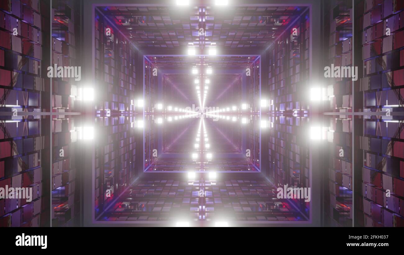 3D rendering of abstract tunnel corridor with glowing lights Stock ...