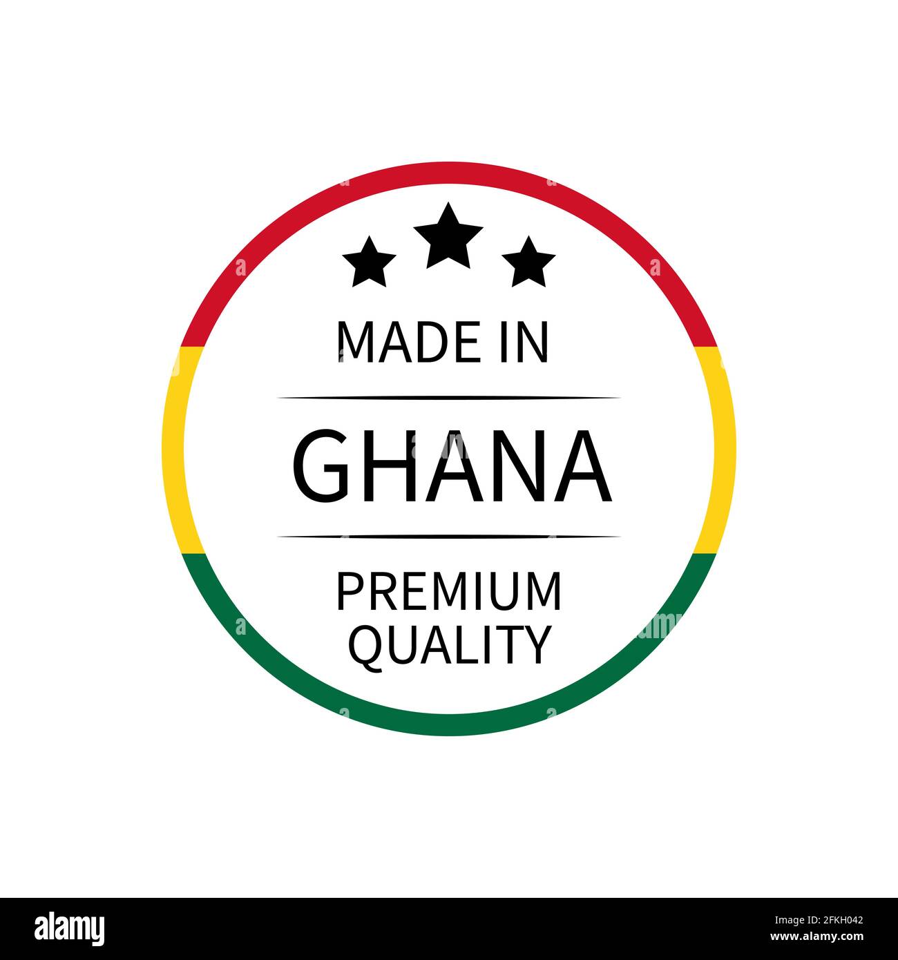 Made in Ghana round label. Quality mark vector icon isolated on white