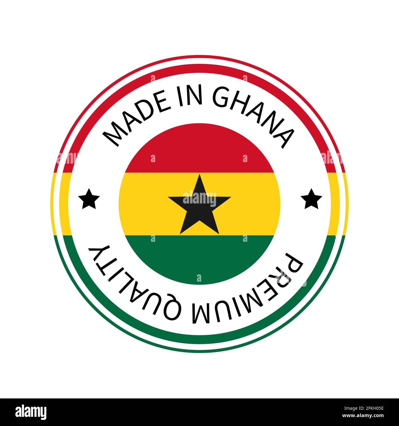 Made in Ghana round label. Quality mark vector icon isolated on white