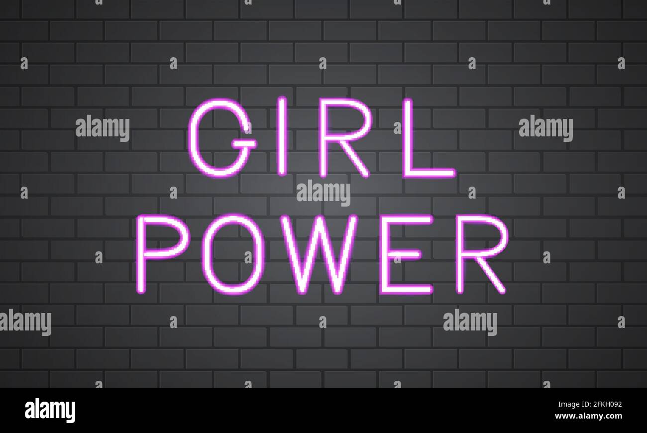 Girl Power 3d Neon Banner On Brick Wall Inspirational Quote Feminist