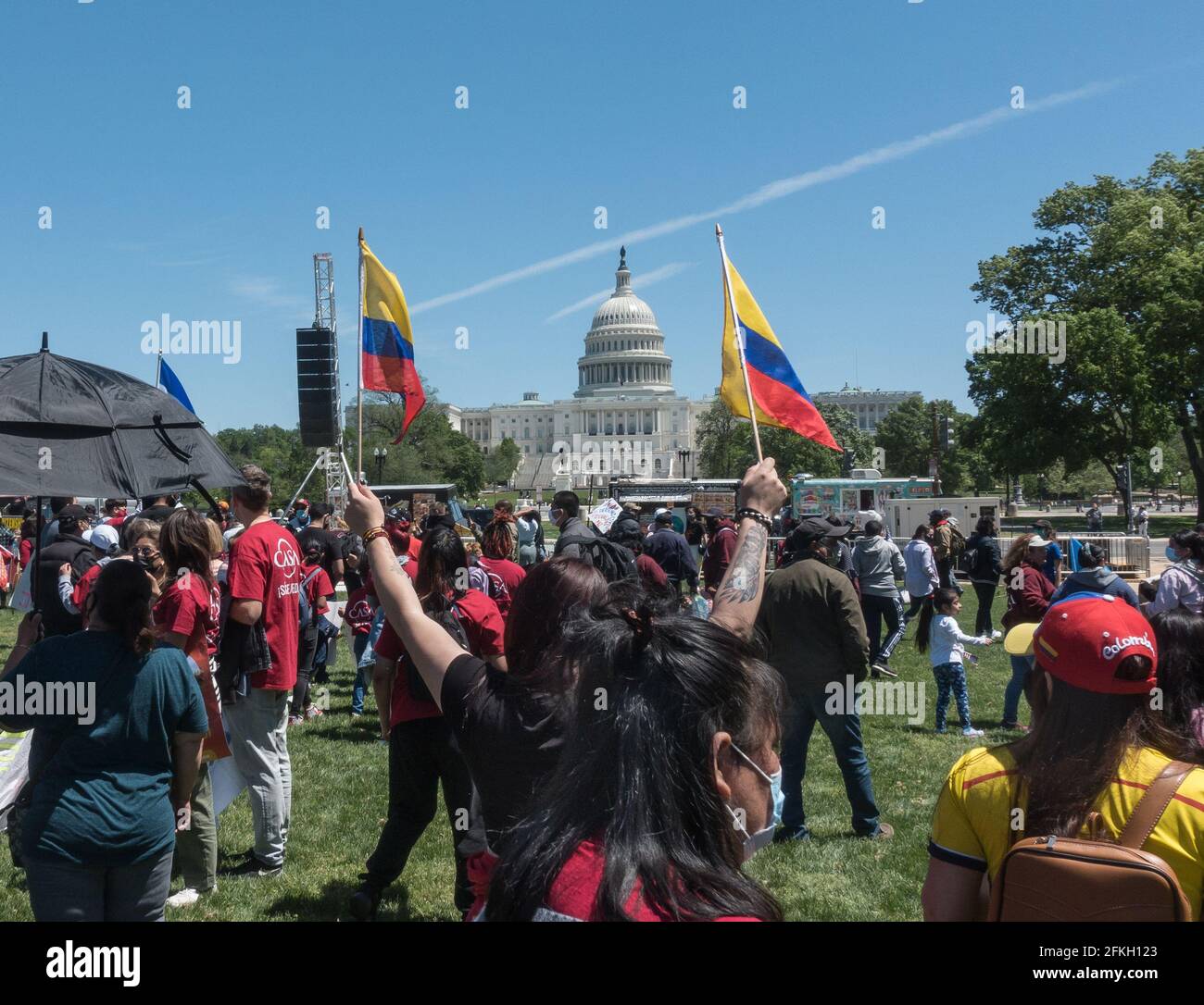 Demonstrators demanding the Biden administration make progress on immigration reform, at a rally on the National Mall on May Day, known as International Workers Day.  More than 25 groups participated in a march which originated at Black Lives Matter Plaza near the White House. May 1, 2021, Washington, DC Stock Photo