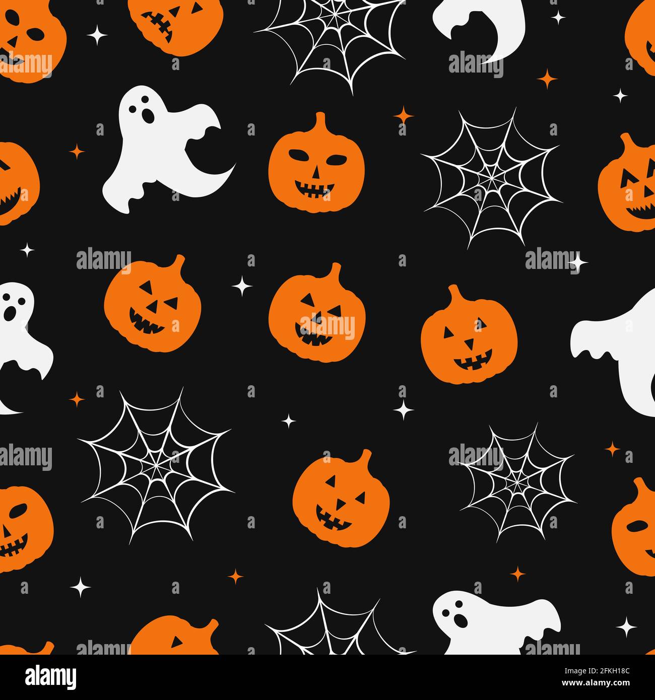 Halloween seamless pattern with cute cartoon pumpkins, ghosts and ...