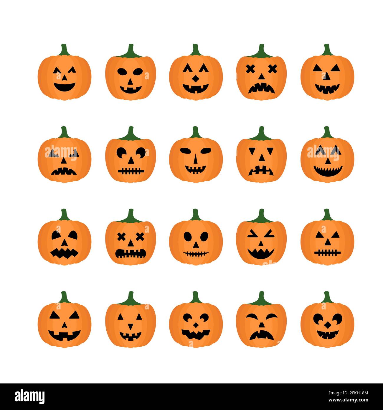 Halloween Pumpkins Faces icon set. Cute cartoon Jack-o -Lantern s ...