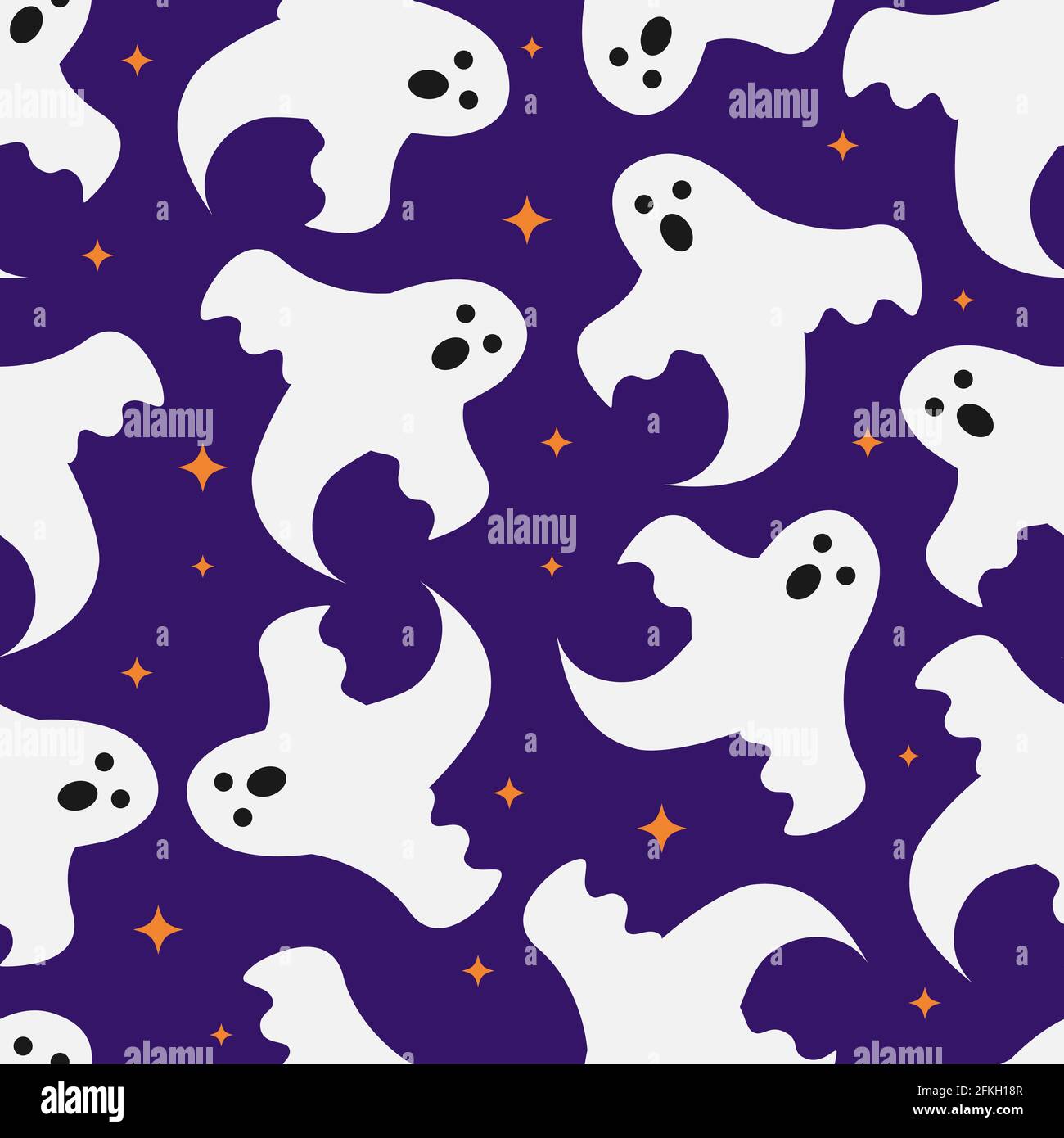 Halloween seamless pattern with cute cartoon ghosts on purple ...