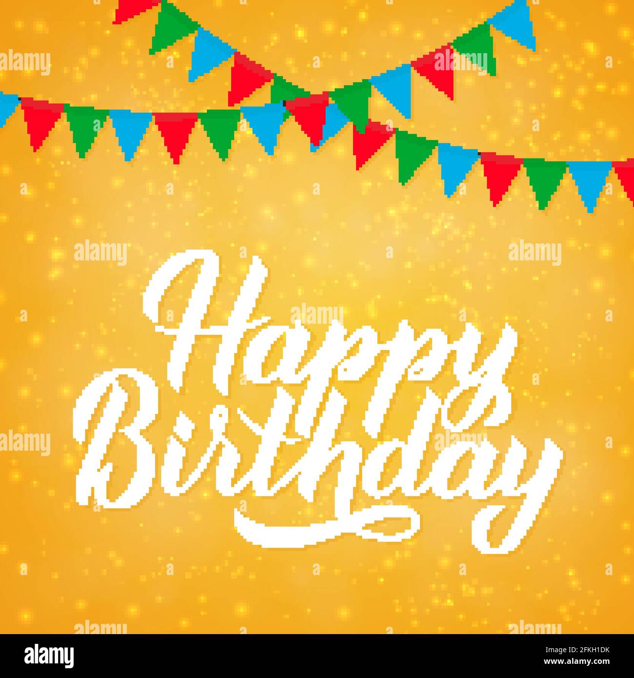 Happy Birthday hand drawn brush calligraphy lettering with flags on yellow  background. Birthday or anniversary celebration poster. Easy to edit vector  Stock Vector Image & Art - Alamy