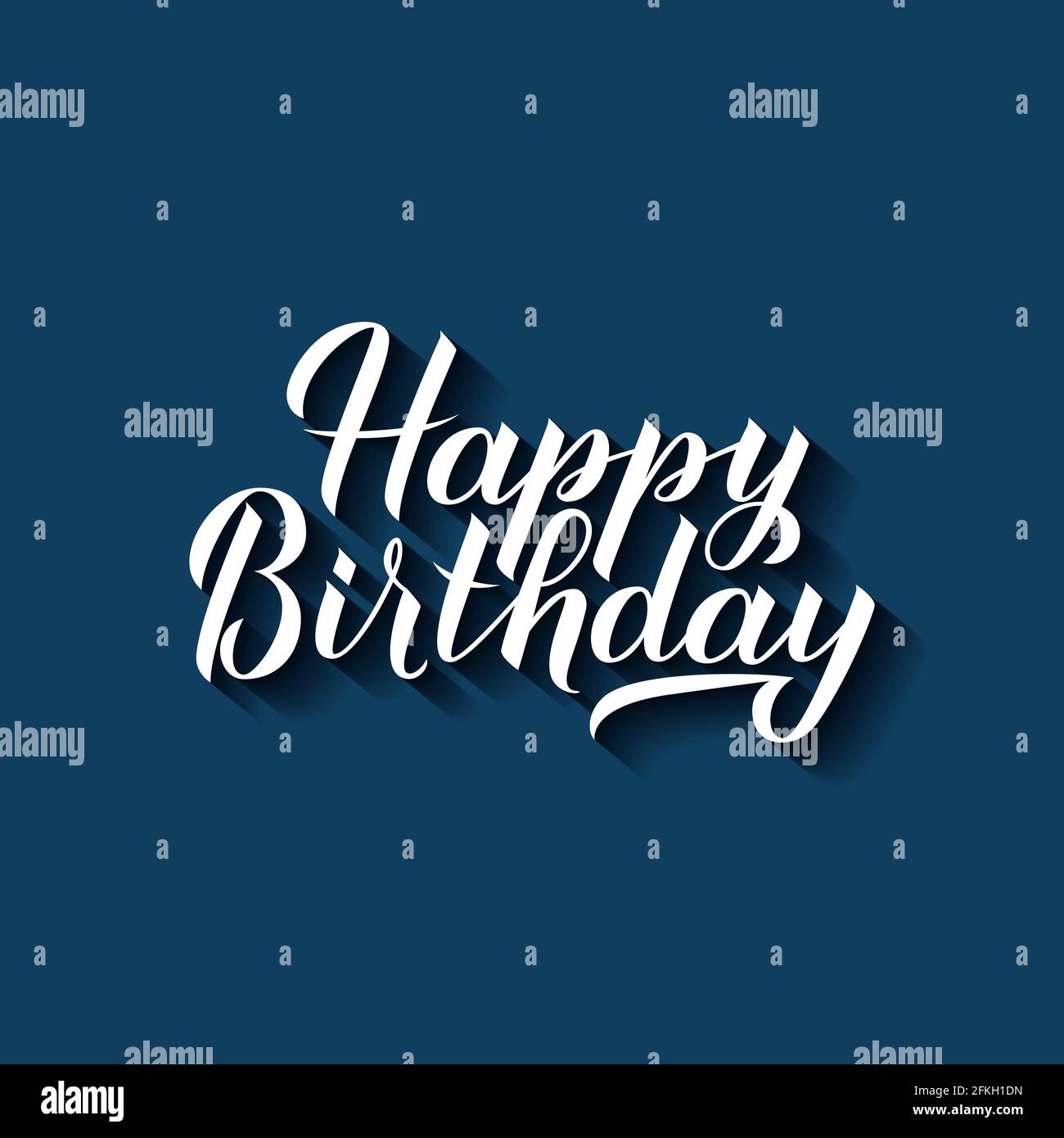 Happy Birthday calligraphy hand lettering with shadow on blue