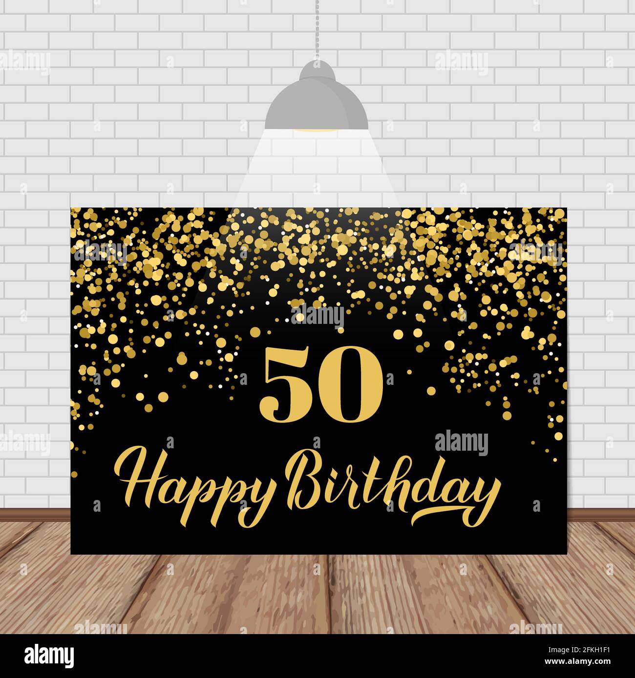 Happy 50th Birthday handwritten celebration banner. Black and gold ...