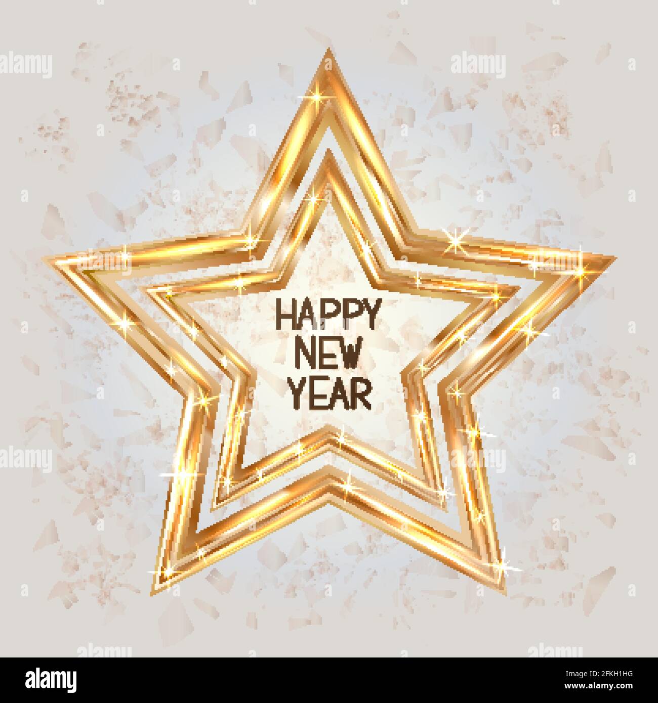 Happy New Year greeting card with gold stars. Golden shapes vector ...