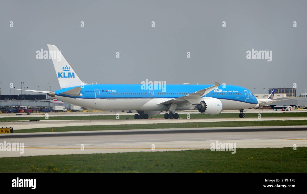 KLM Boeing 78710 Dreamliner taxies to the terminal after landing at