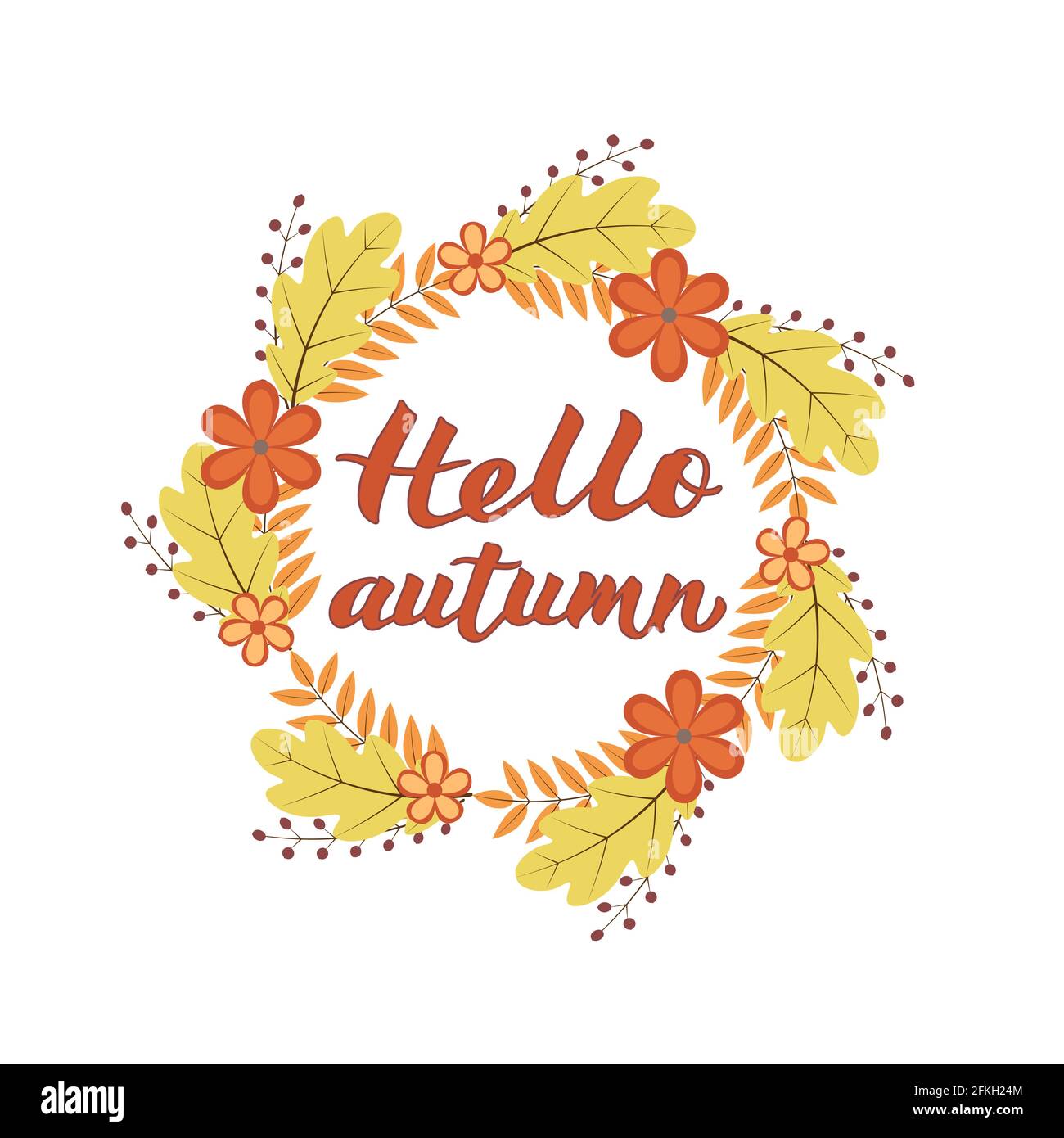 Hello Autumn written with brush pen. Calligraphy handwritten lettering ...