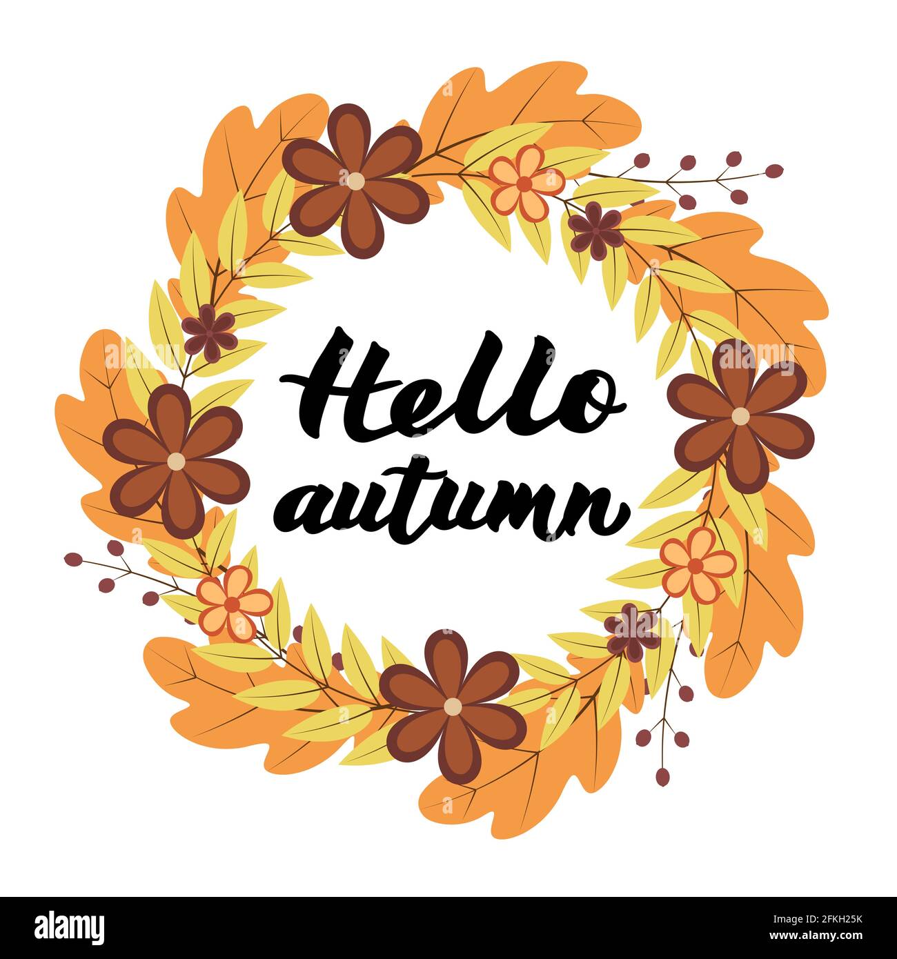 Hello Autumn written with brush pen. Calligraphy handwritten lettering ...