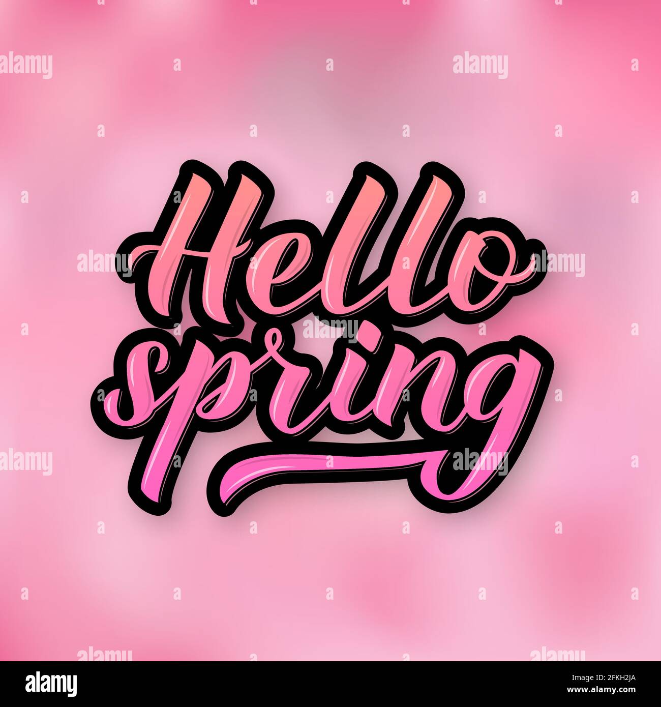Hello spring 3d lettering on pink gradient background. Inspirational ...