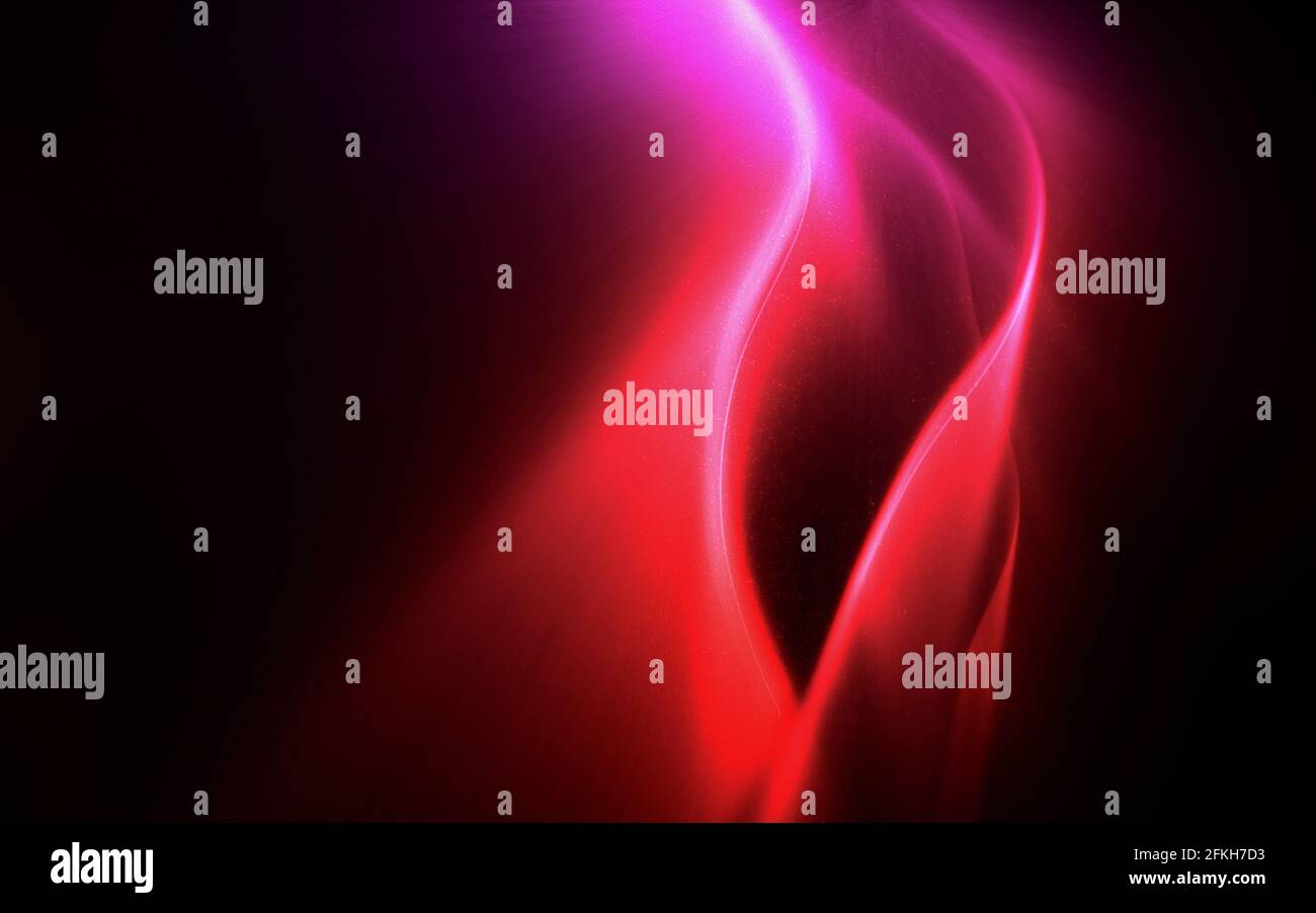 Abstract of colorful glowing and flowing dynamic movement curve neon pink and red bright light on dark black background Stock Photo
