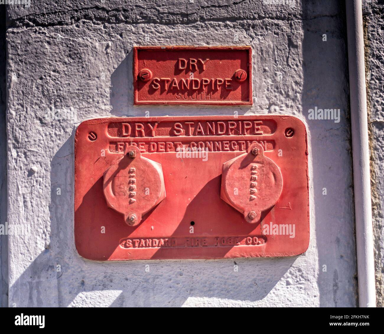 Close-up of a Dry Standpipe Fire Department connection unit. Stock Photo