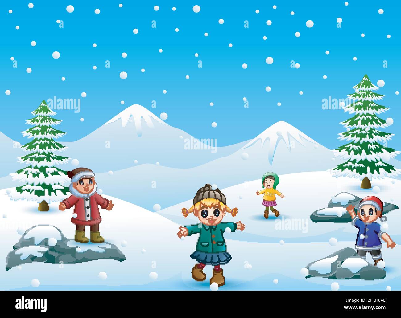 Happy kids playing outdoors in winter Stock Vector Image & Art - Alamy